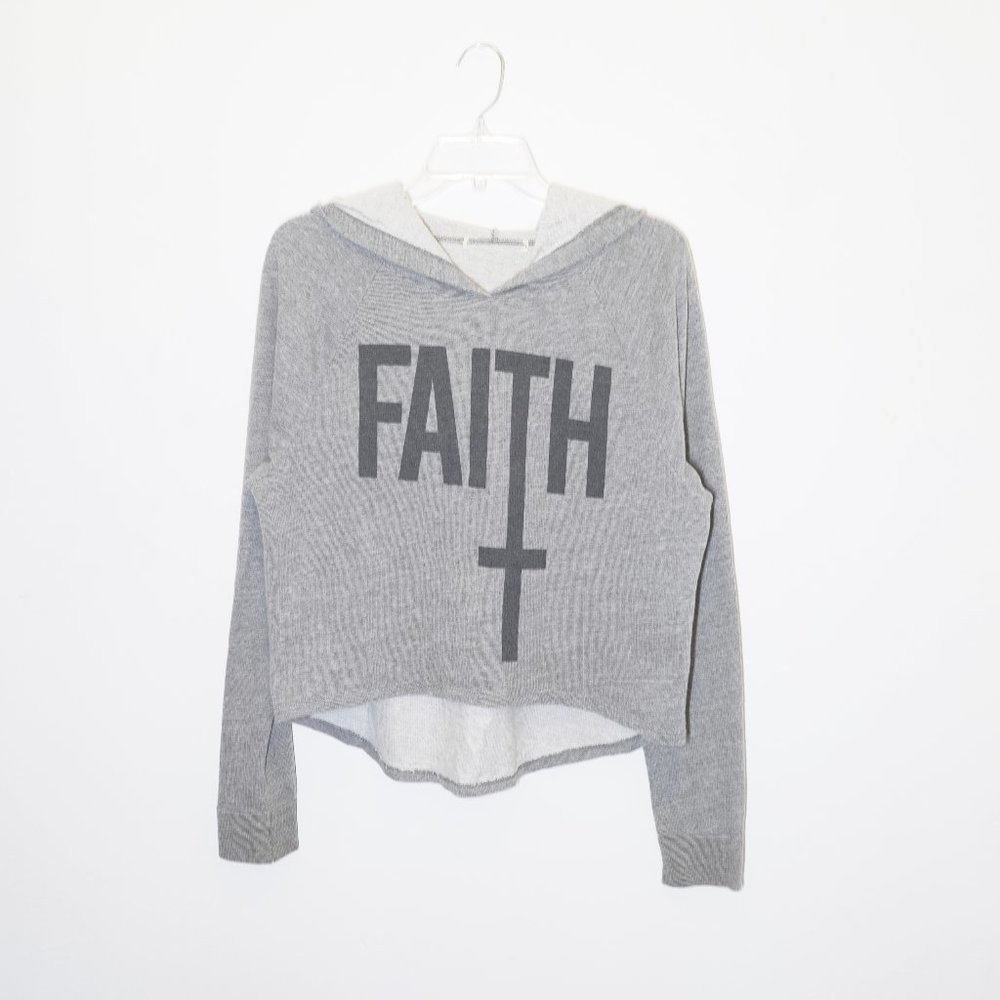 F21 Cropped Hi-Lo Inverted Crucifix Faith Hoodie